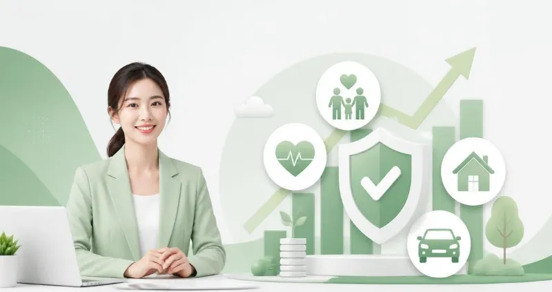보험 아이콘과 추상적인 그래프가 그려진 인포그래픽, 깔끔한 배경